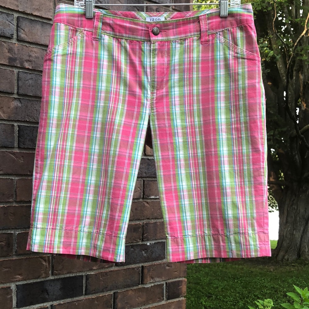 IZOD Pink Plaid Women's Bermuda Shorts